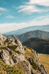 View from Mala Fatra mountains in national park. Panoramic mountain landscape in Slovakia near Terchova. Autumn colors of nature.