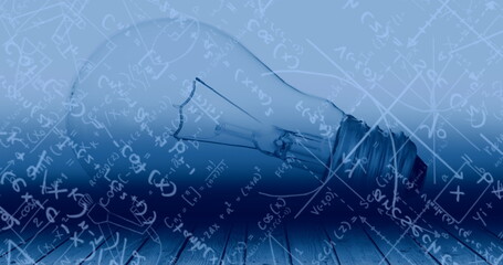 Image of light bulb and scientific formule data processing