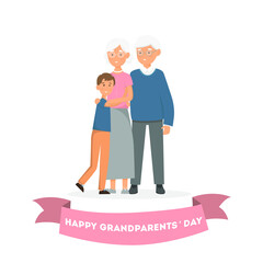 Grandparents with grandchildren. Happy grandparent's day greeting card. Vector illustration