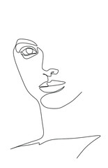 One continuous line drawing sexy beauty woman abstract face minimalist style. Female fashion concept for t-shirt, cosmetic, tote bag print. Dynamic single line draw design graphic vector illustration