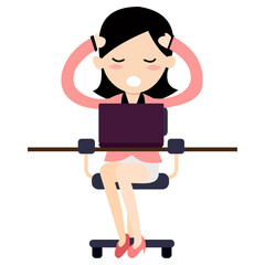 Fototapeta na wymiar Design illustration of an office woman who is dizzy while sitting at work (office chair desk).