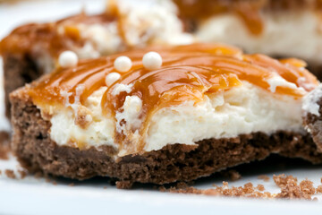 dessert made of dough and dairy products in caramel