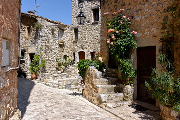 Fototapeta premium Typical street of village Tourrettes-sur-Loup, a commune in the Alpes-Maritimes department in southeastern France