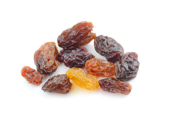 Raisins isolated on white background.