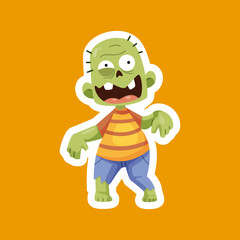 Halloween holiday cute zombie element. Childish print for t-shirt, apparel, sticker, cards and nursery decoration. Flat Vector Illustration concept