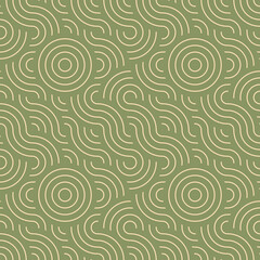 Japanese geometric seamless pattern. Abstract modern traditional wavy lines repeat motif for background, fabric or texture. Green ancient waves pattern from asian or japan. Vector geometric print.