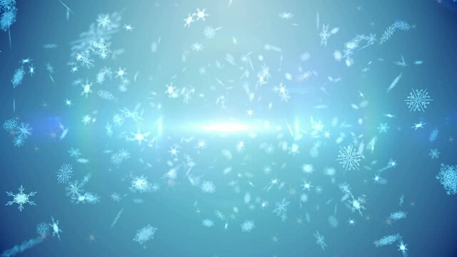 Animation of snow falling on blue background