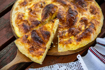 Traditional Romanian baked house pie with cheese