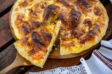 Traditional Romanian baked house pie with cheese