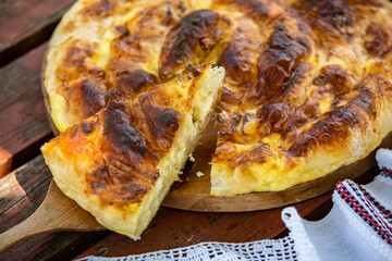 Traditional Romanian baked house pie with cheese