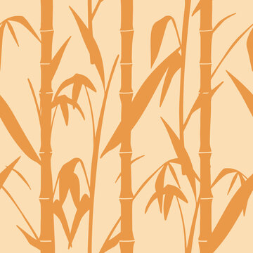 Bamboo leaves japanese nature seamless pattern. Japanese natural and floral motif for fabric, decoration and background design. Modern Japanese art deco style pattern. Bamboo leaves silhouette print. © Takoyaki Shop