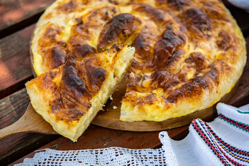 Traditional Romanian baked house pie with cheese