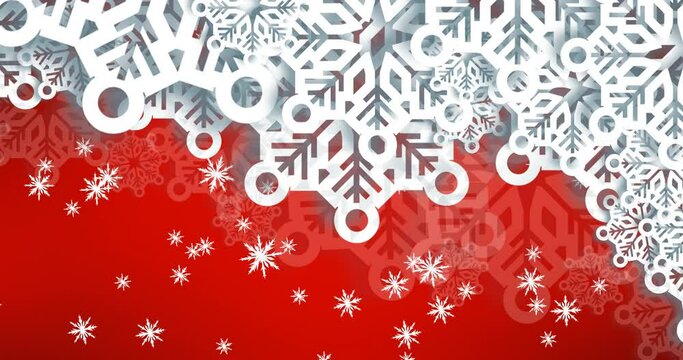 Animation of christmas decorations on red background