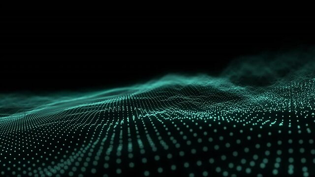 Animation of glowing green mesh flowing ln black background