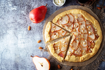 Pear Feta cheese honey galette with ingredients it consist