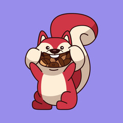 Funny cute squirrel animal character expression with nut. Childish print for t-shirt, apparel, sticker, cards and nursery decoration. Flat Vector Illustration