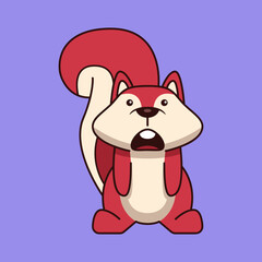 Funny cute squirrel animal character expression with nut. Childish print for t-shirt, apparel, sticker, cards and nursery decoration. Flat Vector Illustration