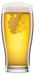 Glass of beer with white foam and gas bubbles inside. File contains clipping path.
