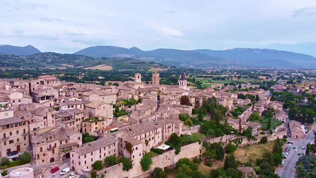 Aerial view of the small town of Spello in Umbria
