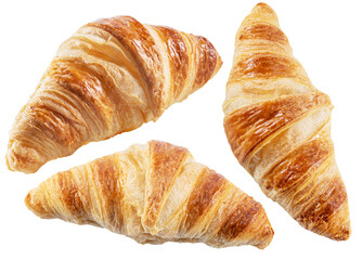 Three croissants on white background. Top view.  File contains clipping path.