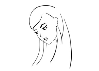 Illustration of the outline of a girl head isolated on a white background