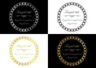 金・銀・白色の円形クラシックフレーム