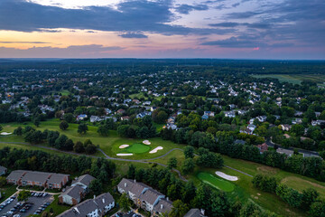 Aerial Drone of Plainsboro Princeton Sunset 