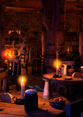 3D Rendering Medieval Tavern