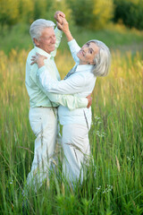 Portrait of beautiful senior couple dancing in summer park