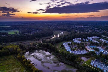 Aerial Drone of Plainsboro Princeton Sunset 