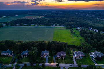 Aerial Drone of Plainsboro Princeton Sunset 
