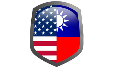 Taiwan Republic of China and USA flags with shield