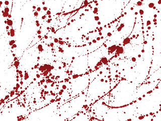 Set of dripping blood splashes, drops and trail red paint splatters on white background. Halloween concept. Vector