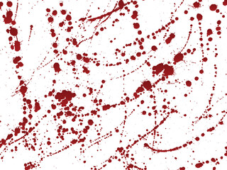Obraz premium Set of dripping blood splashes, drops and trail red paint splatters on white background. Halloween concept. Vector