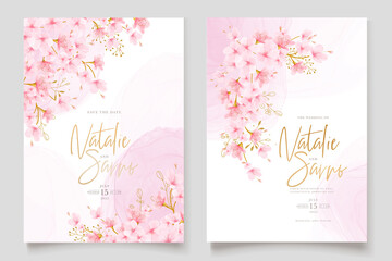 watercolor cherry blossom floral and leaves card set