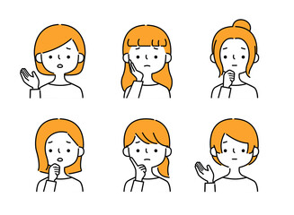 困り顔の女性の表情ポーズバリエーションセット