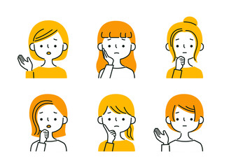 困り顔の女性の表情ポーズバリエーションセット