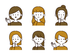 困り顔の女性の表情ポーズバリエーションセット