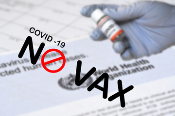 Covid 19 NO VAX logo. No Vax Thinking Concept. Logo of people opposed to vaccine. No Vaccine...