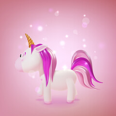 Realistic Detailed 3d Cute White Unicorn on a Pink Background Symbol of Magic. Vector illustration of Fantasy Horse