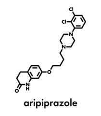 Aripiprazole antipsychotic drug molecule. Skeletal formula.