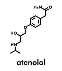 Atenolol hypertension or high blood pressure drug (beta blocker) molecule. Skeletal formula.