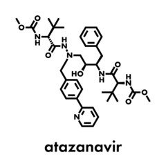Atazanavir HIV drug (protease inhibitor class) molecule. Skeletal formula.