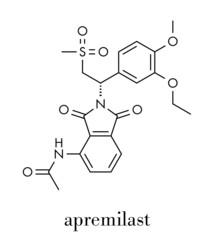 Apremilast investigational psoriasis drug molecule. Skeletal formula.