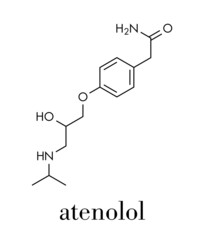Atenolol hypertension or high blood pressure drug (beta blocker) molecule. Skeletal formula.