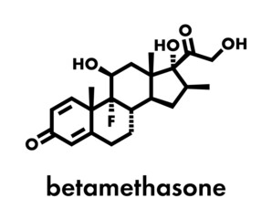Betamethasone anti-inflammatory and immunosuppressive steroid drug molecule. Skeletal formula.