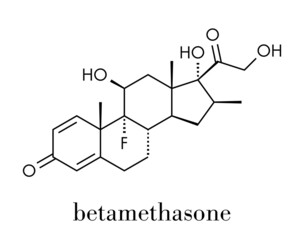 Betamethasone anti-inflammatory and immunosuppressive steroid drug molecule. Skeletal formula.