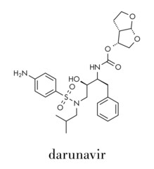 Darunavir HIV drug (protease inhibitor class) molecule. Skeletal formula.