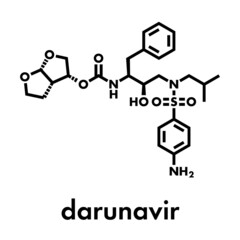 Darunavir HIV drug (protease inhibitor class) molecule. Skeletal formula.