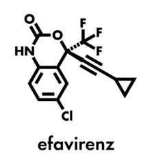 Efavirenz HIV drug molecule. Skeletal formula.